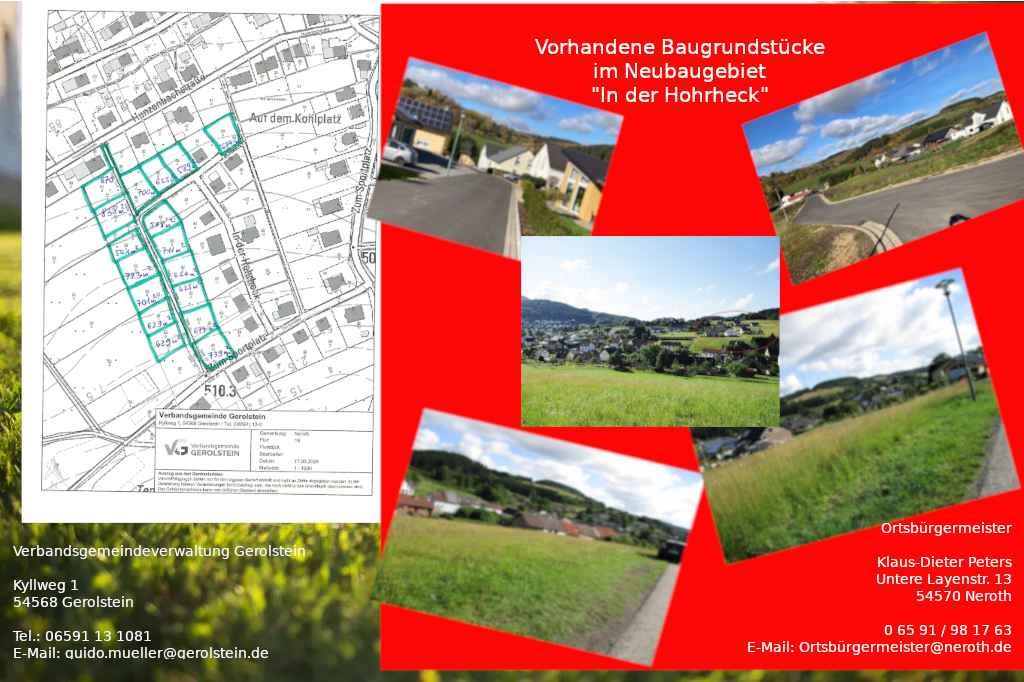 nformationen zu vorhandenen Baugrundstücken im Neubaugebiet "In der Hohrheck"